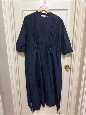 CARLA ROCKMORE Kimono 100% Cotton Multi-Tie Navy Drawstring Dress / Cover Up